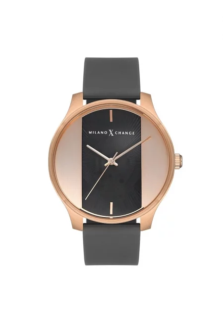 Мъжки часовник  MEX3237 43 мм - стоманен корпус - силиконова каишка - златист - сив цвят