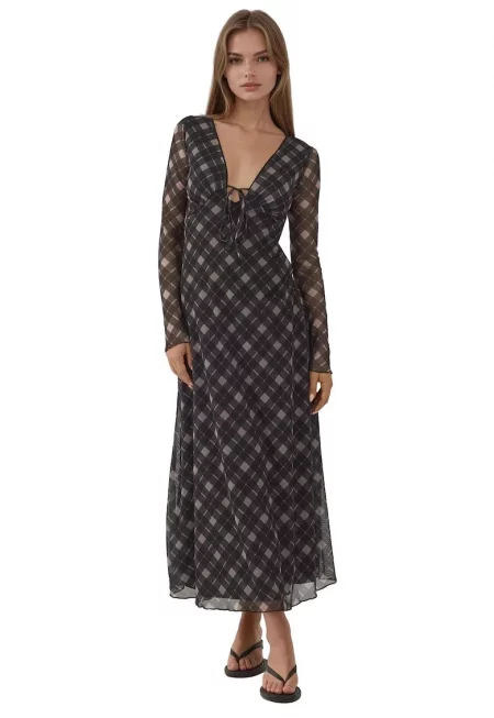 Миди рокля -  Многоцветна - Текстил