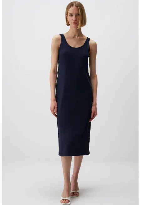 Миди рокля с дълбоко деколте - Тъмносин