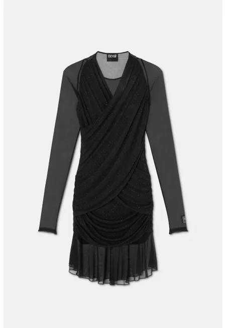 Мини рокля от тюл - Черен