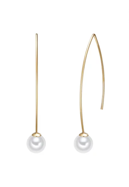 Обеци с 14К злато и синтетични перли - Златист