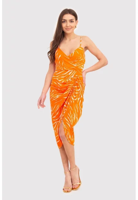 Оранжева миди рокля с тънки презрамки DA1716