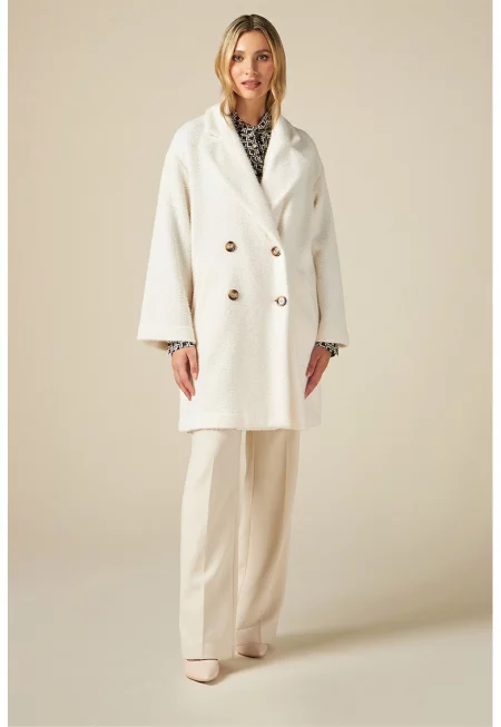 Палто с двуредно закопчаване и паднали ръкави - Крем