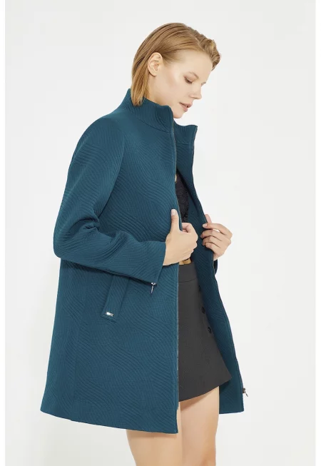 Палто с цип и ниска яка - Персийско зелено
