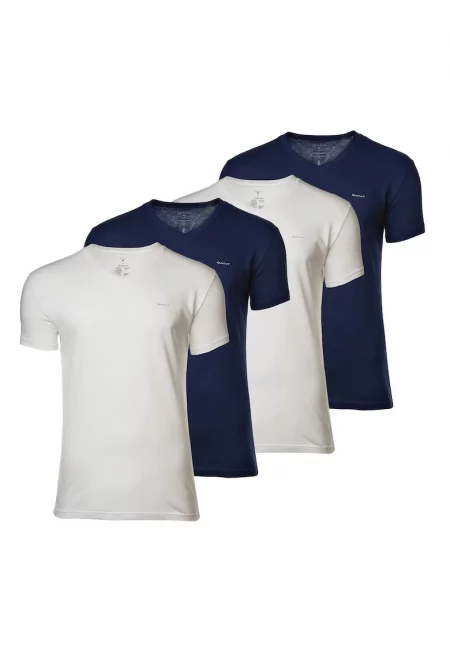 Памучни слим тениски - 4 чифта - Бял/Тъмносин