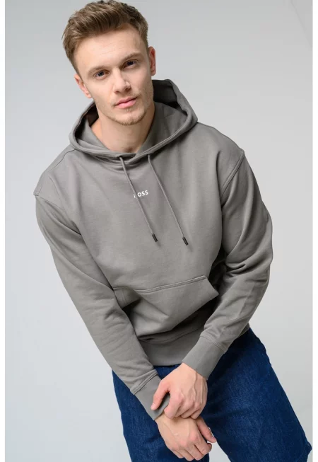 Памучно худи с джоб кенгуру - Сиво-кафяв