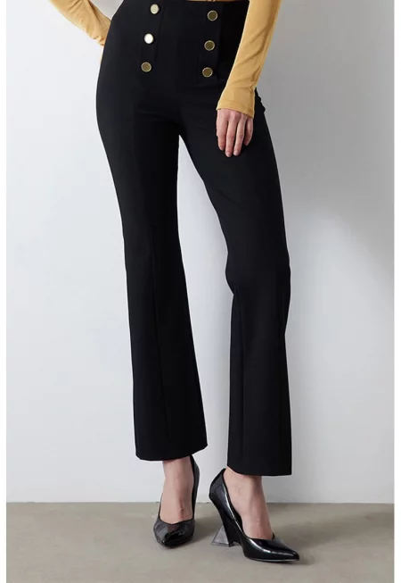 Панталон с декоративни копчета - Черен