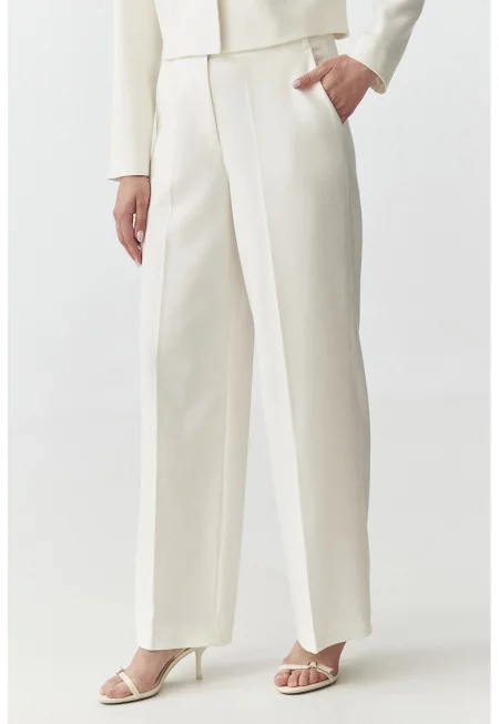 Панталон с широк крачол - Слонова кост
