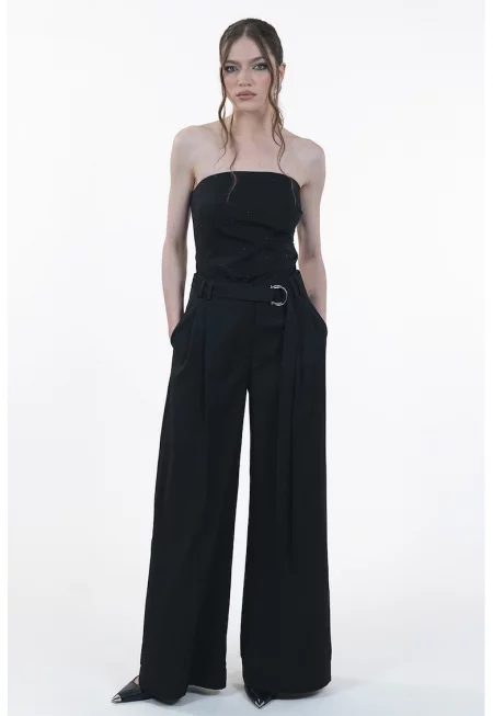 Панталон с висока талия - Черен