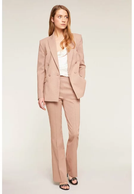 Панталон с висока талия и брокат - Бежов