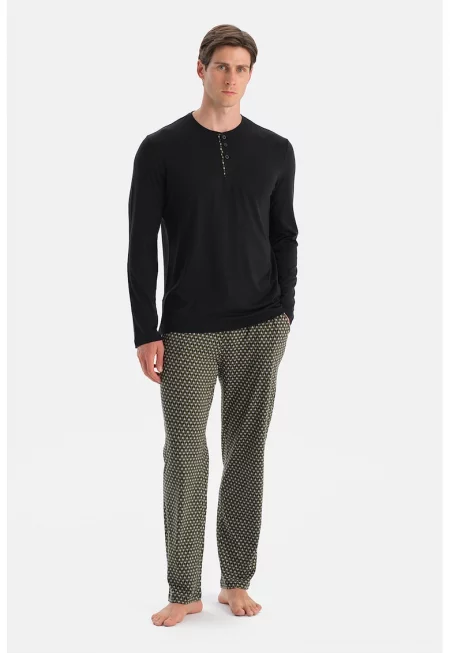 Пижама с памук с овално деколте - Многоцветен