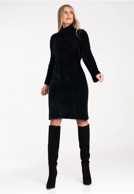 Плетена рокля  висока яка - черна - 100% найлон - Един размер