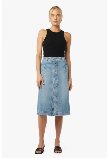 Пола с джобове отстрани и предно закопчаване с копчета - Син