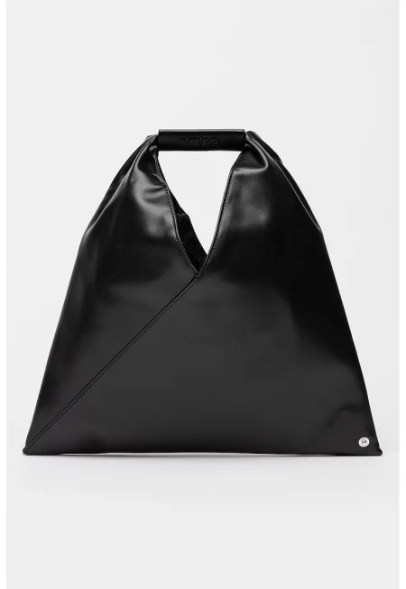 Ръчна чанта от еко кожа с капси - Черен