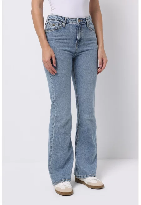 Разкроени дънки с висока талия - Светлосин меланж