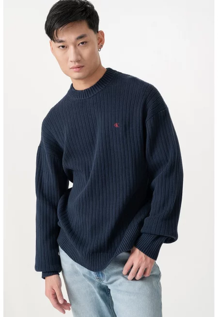 Рипсен пуловер с лого - Ултрамарин синьо