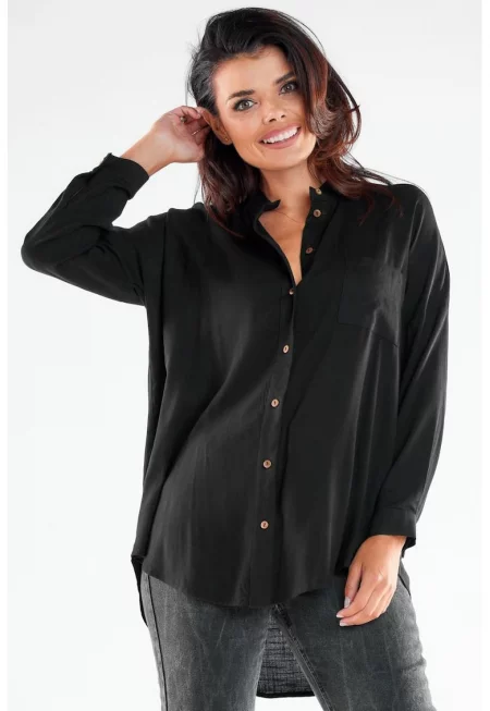 Риза A525 Елегантен Дълъг ръкав - Черен