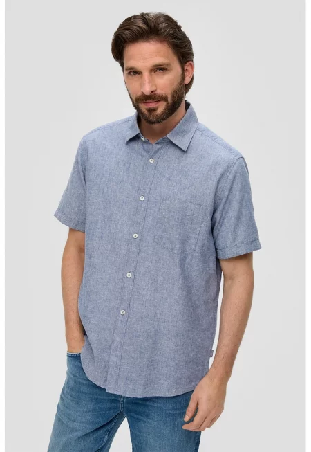 Риза с къси ръкави и джоб - Пастелносин