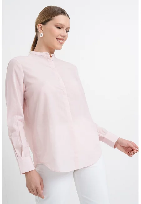 Риза с лиосел и малка овална яка - Бледо розово