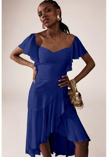 Рокля с голо рамо - Кралско Синьо