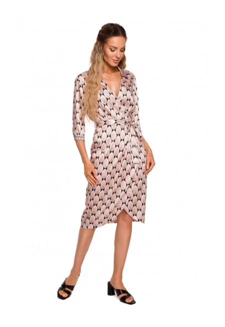 Рокля с щампа - Полиестер - Розово