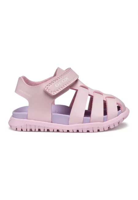 Сандали от еко кожа с велкро - Бледо розово