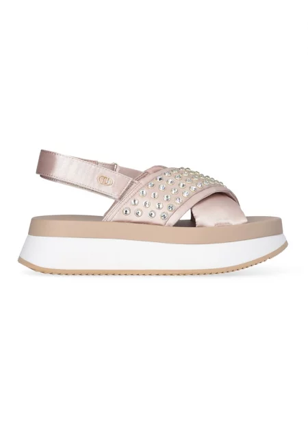 Сандали с платформа и принт - Розово