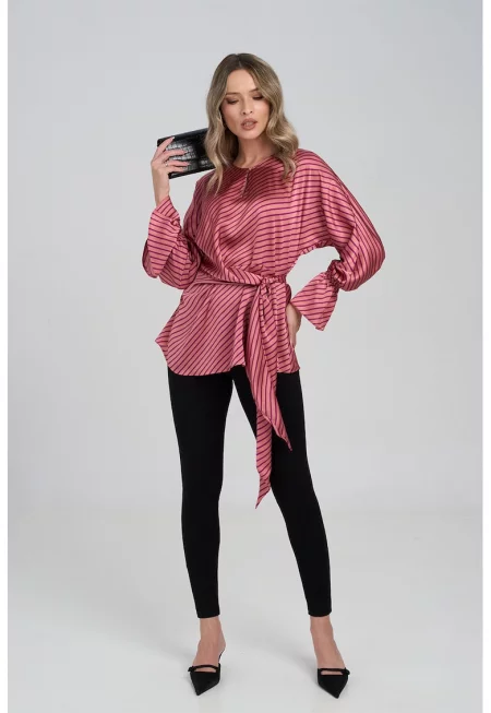 Сатинитана блуза на райе - Розово