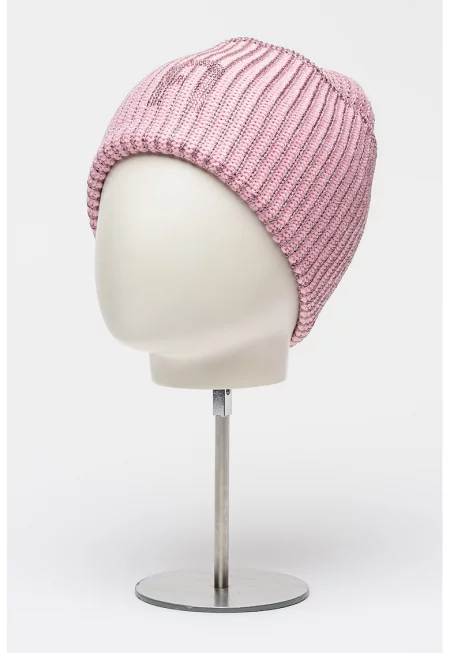 Шапка Delizia с вълна и декоративни камъни - Прашно розово