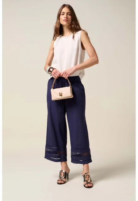 Широк панталон с връзки - Тъмносин