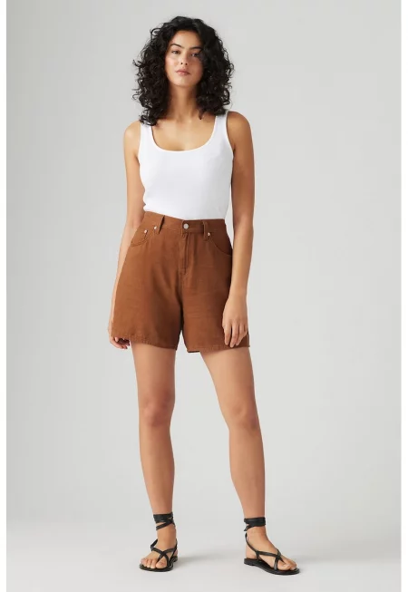 Шорти с висока талия и джобове - Канелено кафяво