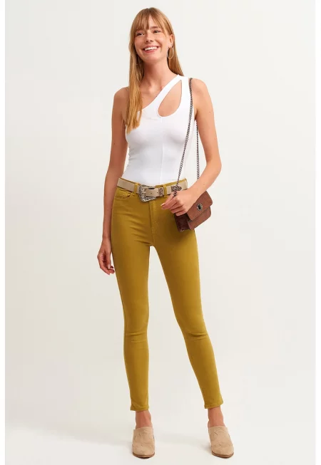 Скъсени скини дънки - Синапено жълто