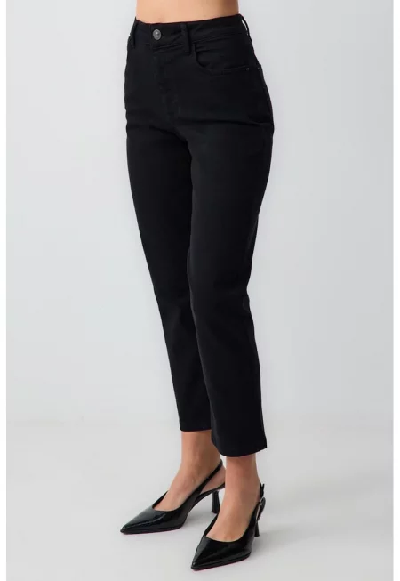 Скъсени слим дънки - Черен