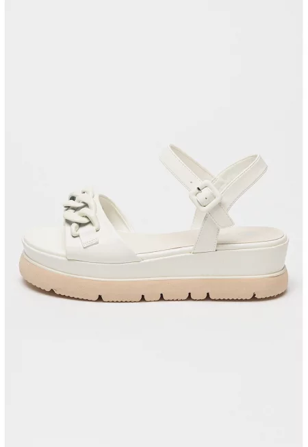 Скосени сандали от еко кожа - Слонова кост