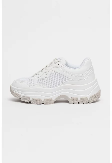 Скосени спортни обувки от еко кожа и текстил - Бял