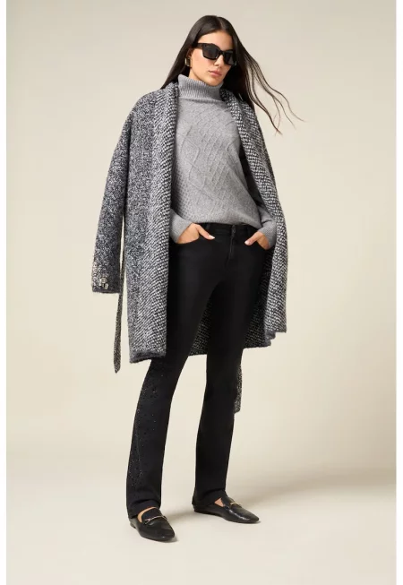 Слим дънки с декоративни камъни - Черен