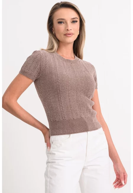 Слим пуловер с къси ръкави