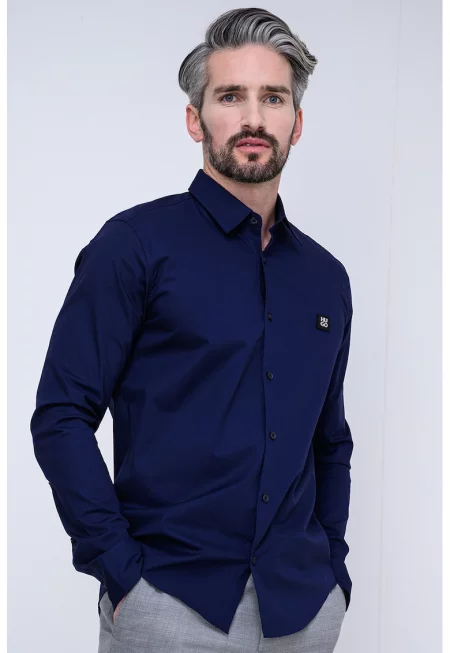 Слим риза Ermo с остра яка - Индигово синьо