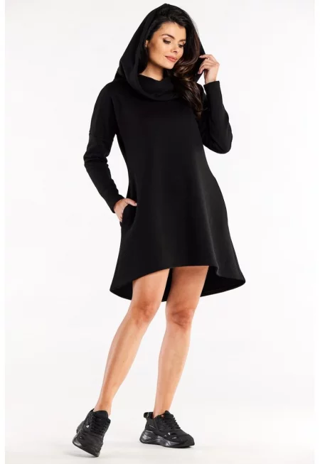 Свободна рокля с джобове и качулка