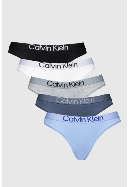 Танга с лого - 5 чифта - Черен/Сив меланж/Син