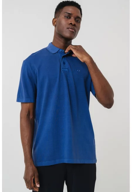 Тениска с яка и лого - Тъмносин