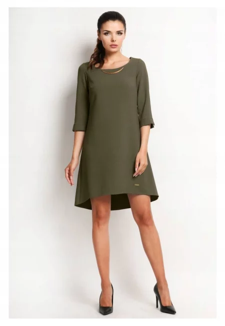 Трапецовидна рокля -  тип Миди - асиметрична - ежедневен стил - елегантна - бизнес - 58% полиестер - 37% вискоза - 5% еластан - 3/4 дължина на ръкава ...