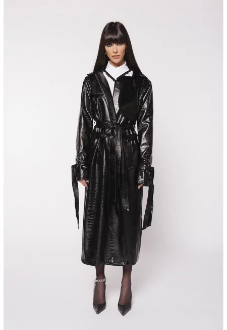 Тренч от еко кожа - Черен