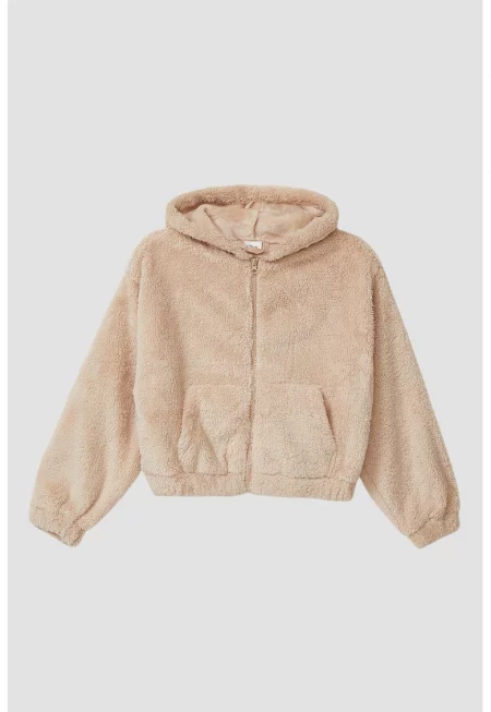 Уголемено плюшено яке с качулка