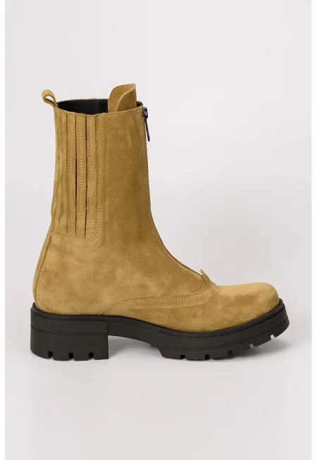 Велурени боти с масивен ток - Карамел