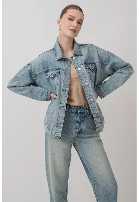 Яке от деним с паднали ръкави - Светлосин