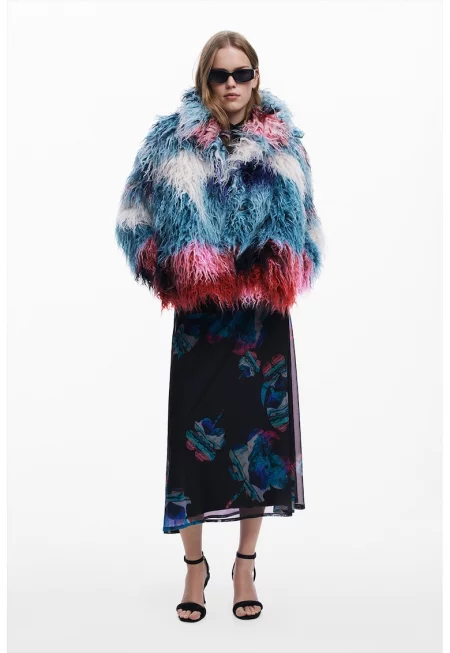 Яке с еко пух и десен - Червен/Бял/Син