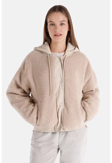 . Яке с качулка и паднали ръкави - Бежов