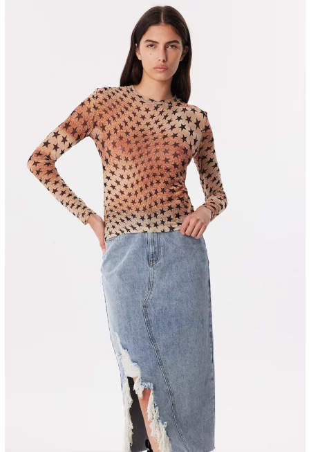 Блуза с овално деколте и шарка на звезди