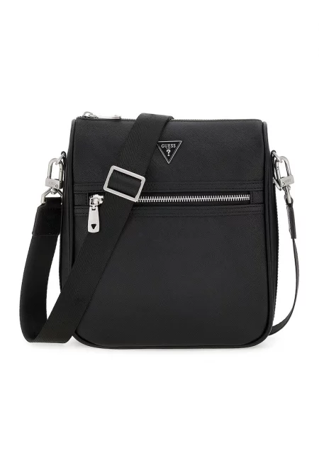 Чанта през рамо от еко кожа с регулируема презрамка - Черен